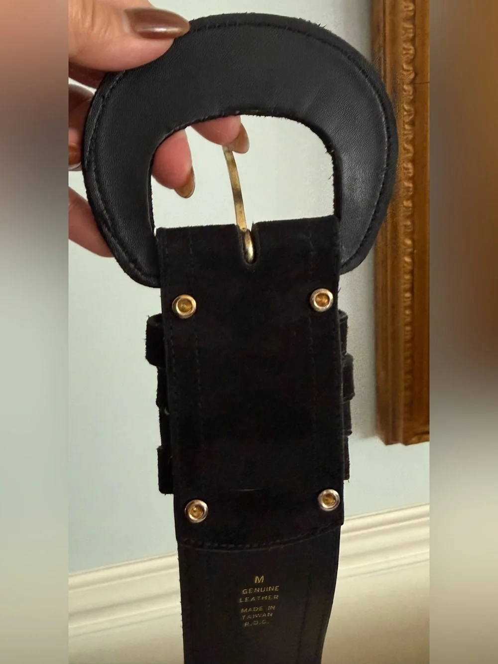Y2K Express Suede Black Studded Women's Belt w/Mixed Metal Accents sz M 29-33 in